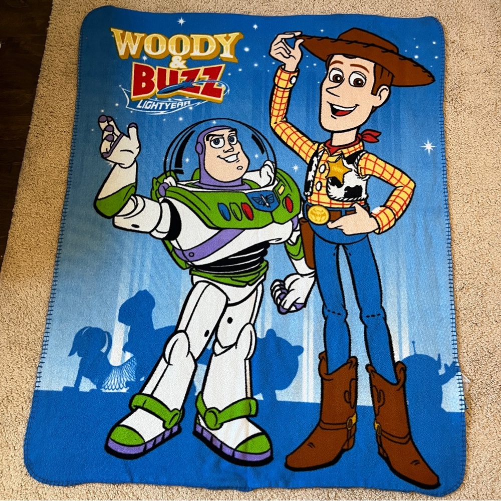 Vintage 90s Toy Story Fleece Throw Blanket Woody & Buzz Lightyear 36" x 46"